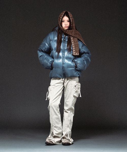 HOODED DUCK DOWN JACKET BLUE