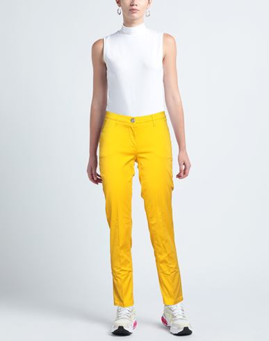 Woman Pants Yellow Size 28 Cotton, Elastane