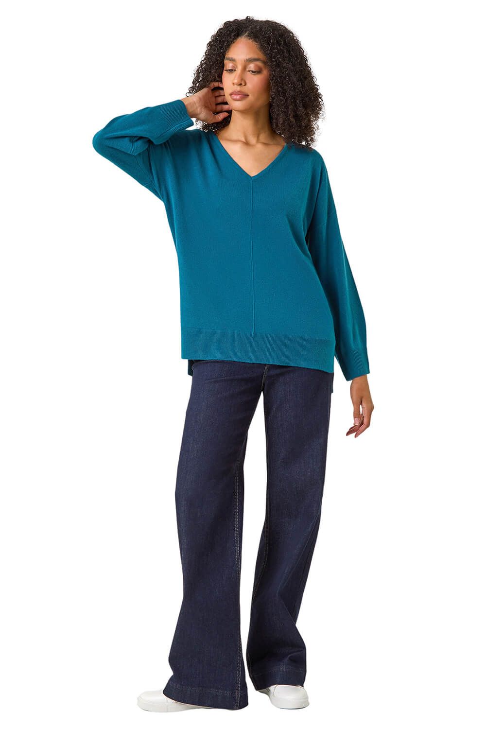 Soft V-Neck Side Split Knit Sweater