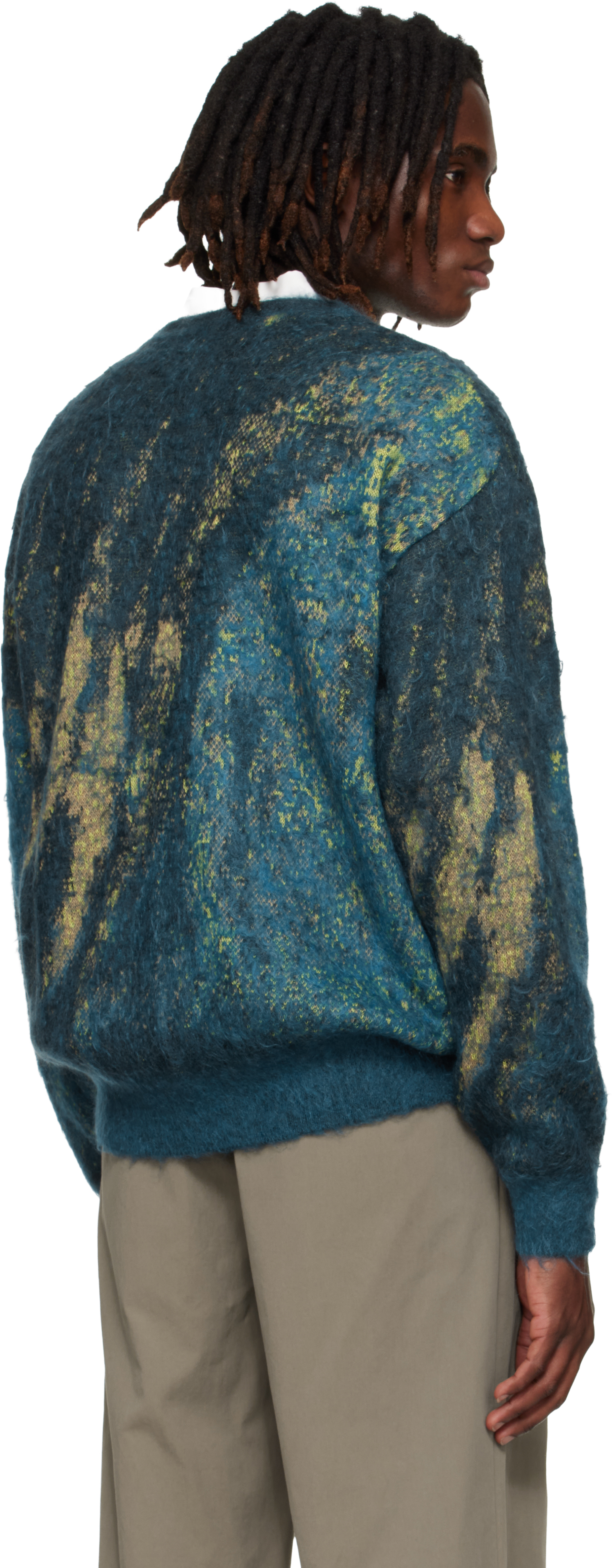 Blue & Green Abstract Jacquard Mohair Cardigan