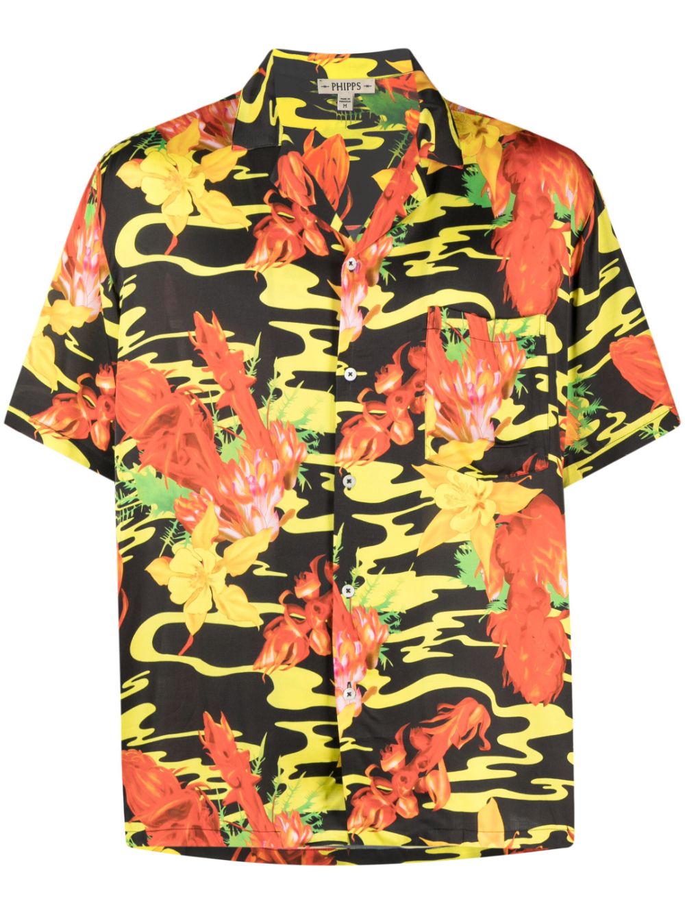 Floral-print bowling shirt - Black