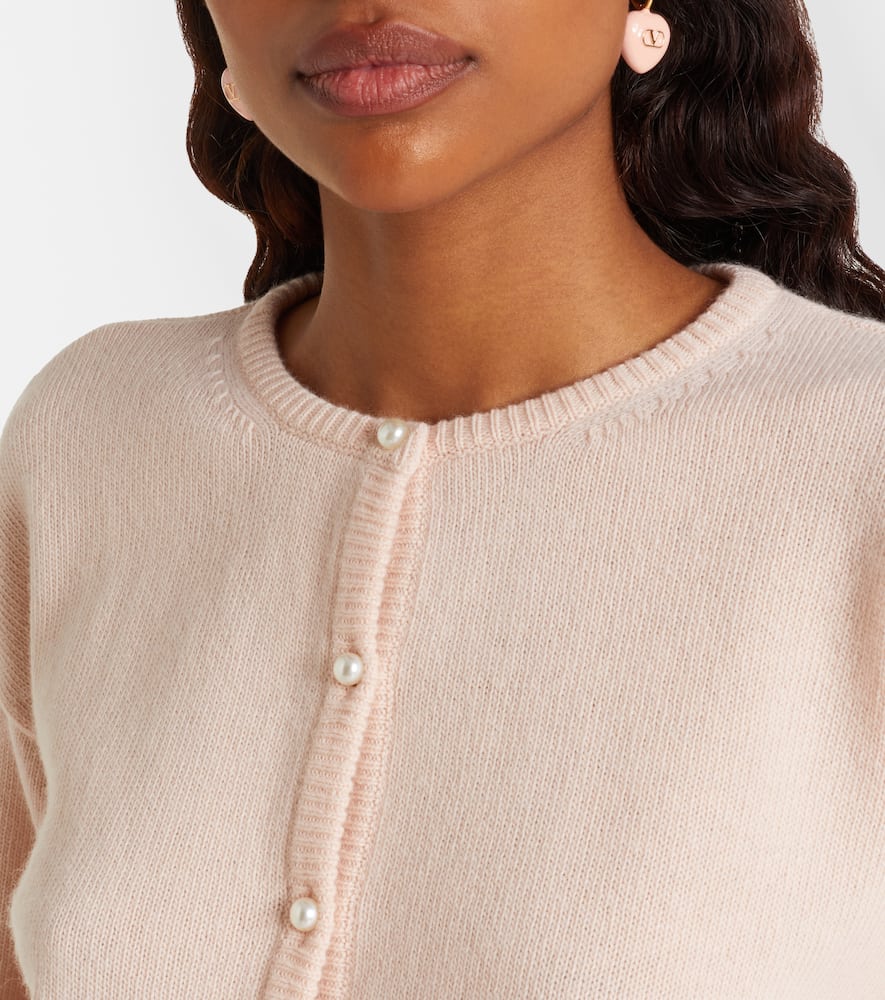 Lace-trimmed cropped virgin wool cardigan