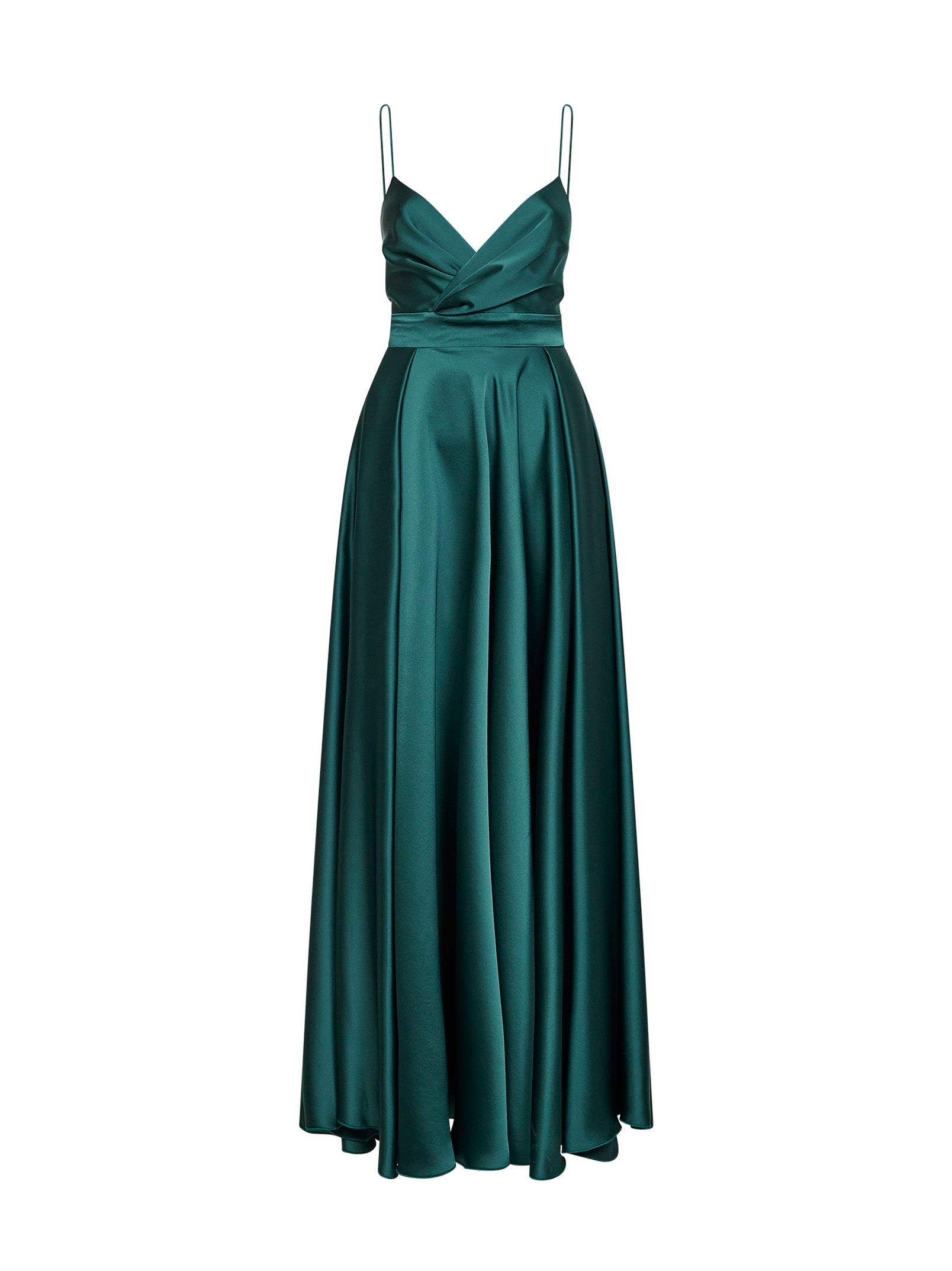 Satin Crossed V-Neckline Dress — Green