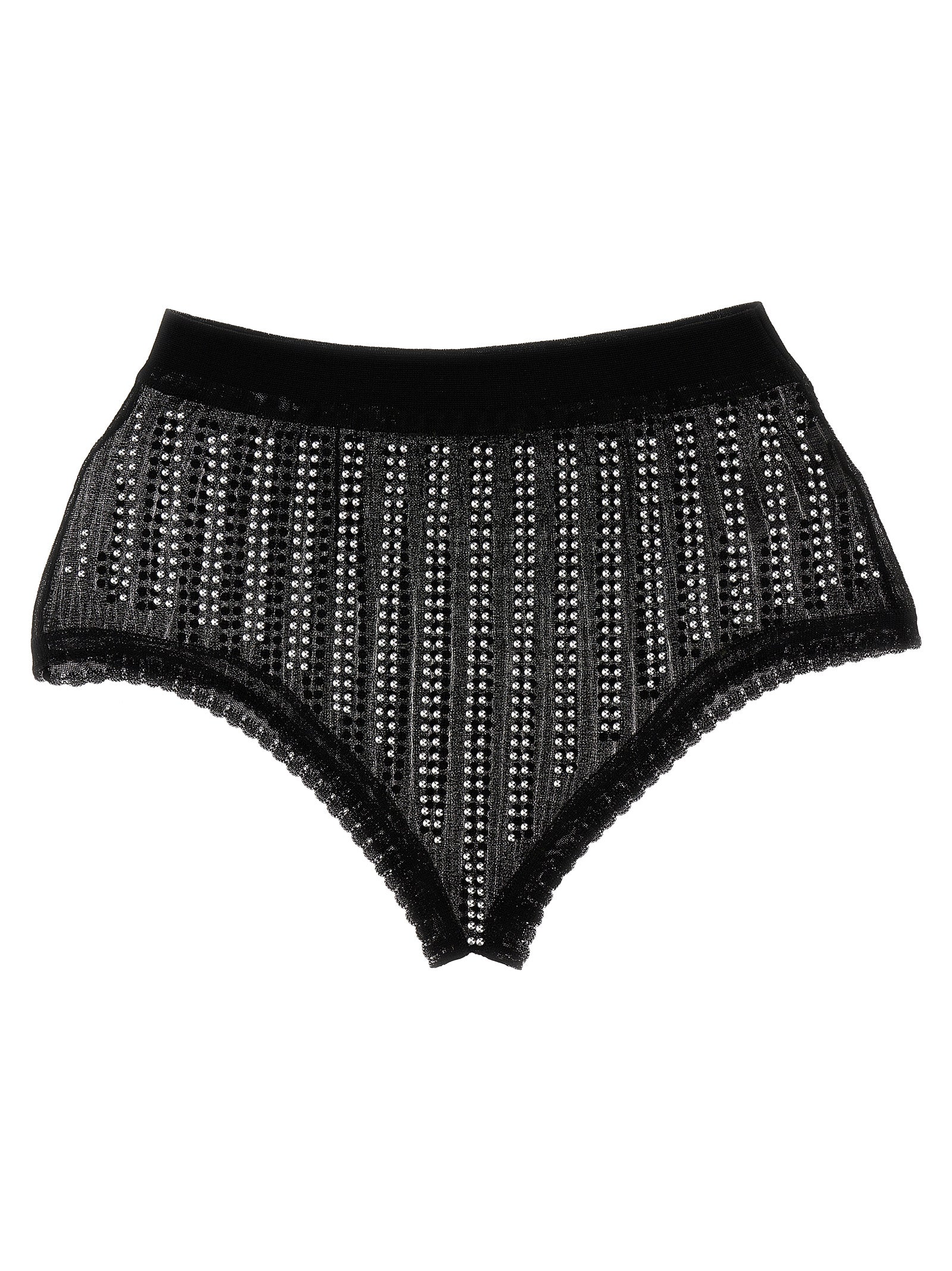 Stud-Embellished Mesh Briefs — Black