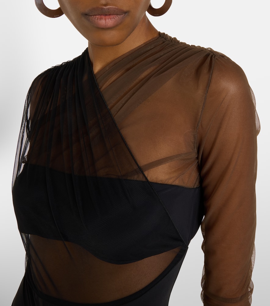 Cutout ruched sheer bodysuit