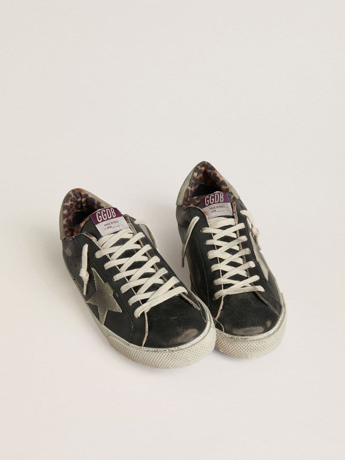 Golden Goose - Men's Super-star In Black Leather With Gray Suede Star And Heel Tab, Man