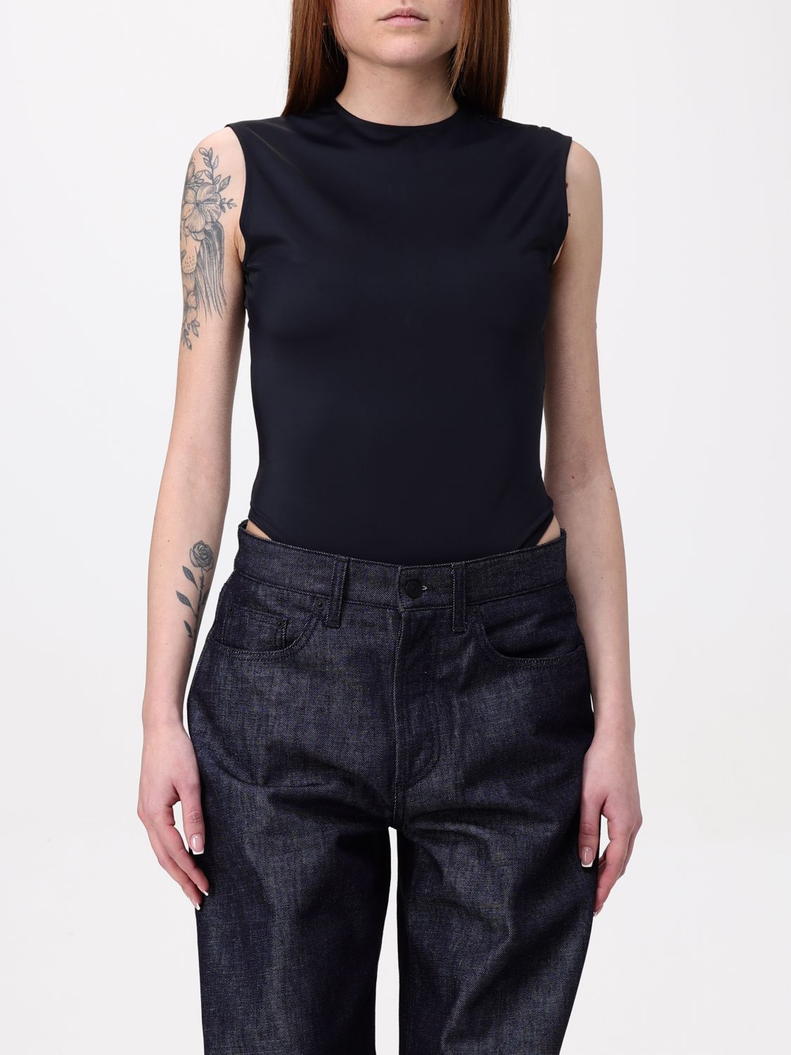 Logo-embossed sleeveless bodysuit - Green