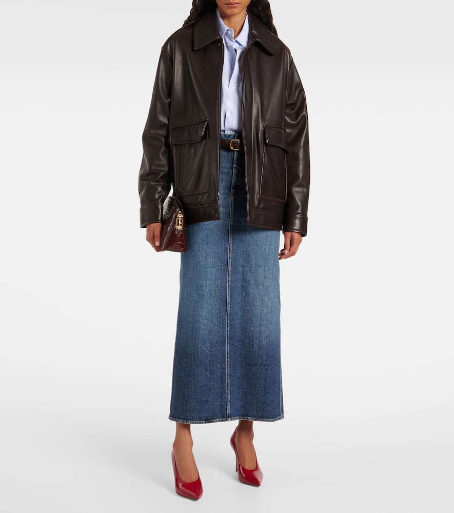 High-rise denim maxi skirt