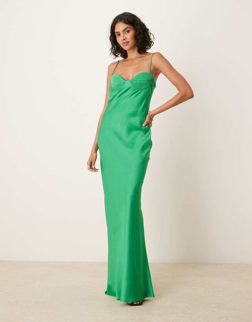 Premium strappy cup detail maxi dress in green