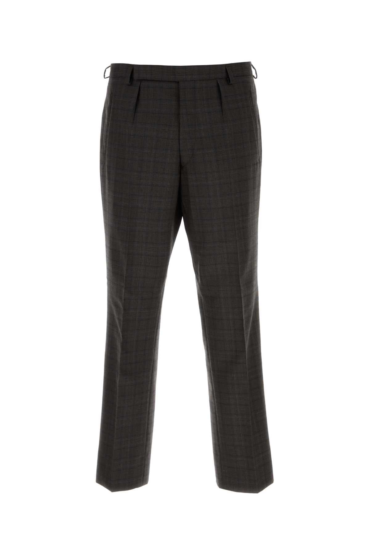 Embroidered Glencheck Virgin Wool Trousers — Gray