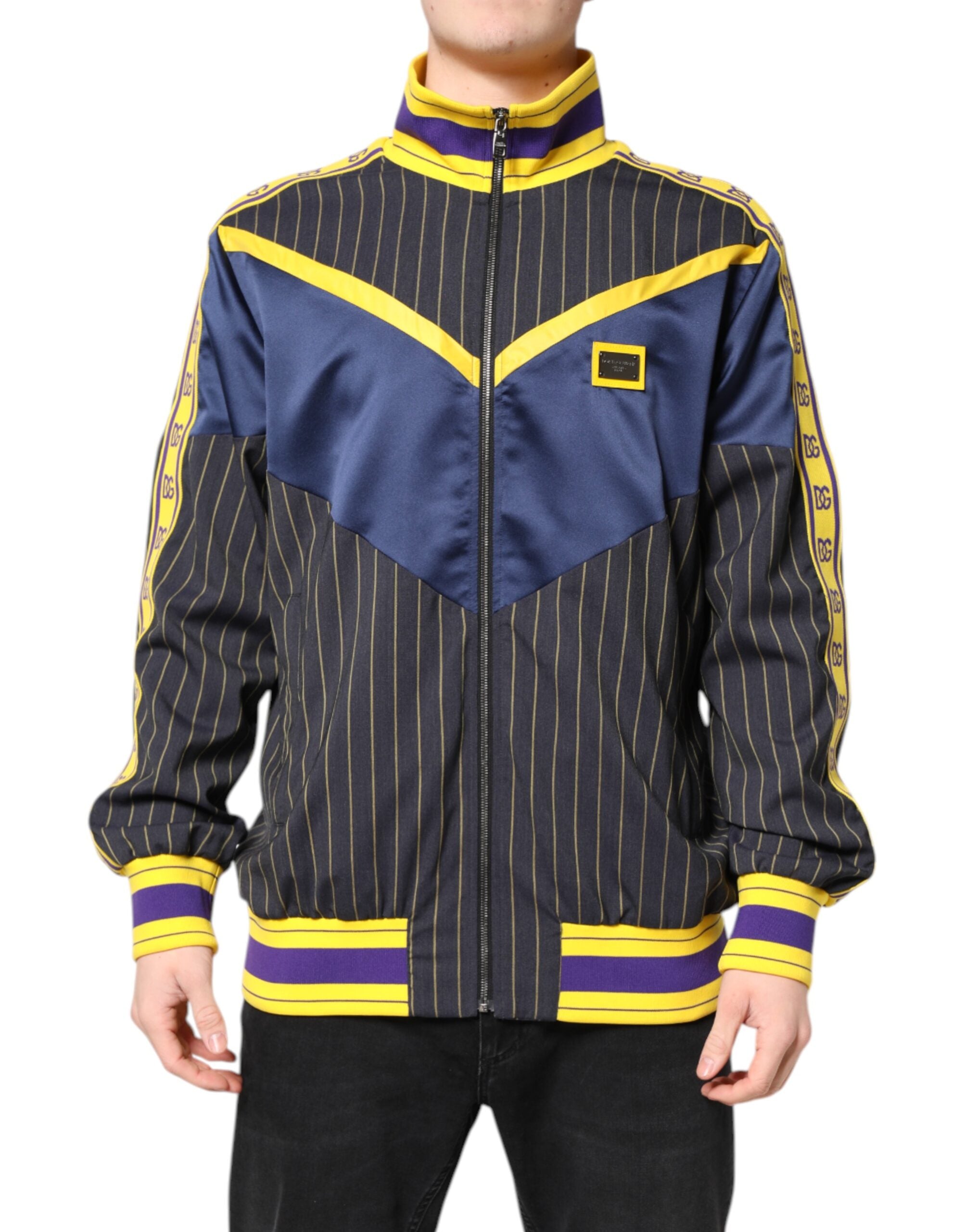 Striped Virgin Wool Bomber Jacket — Black