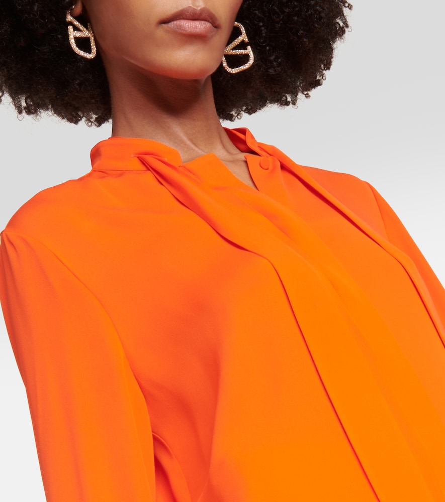 Scarf neckline silk shirt