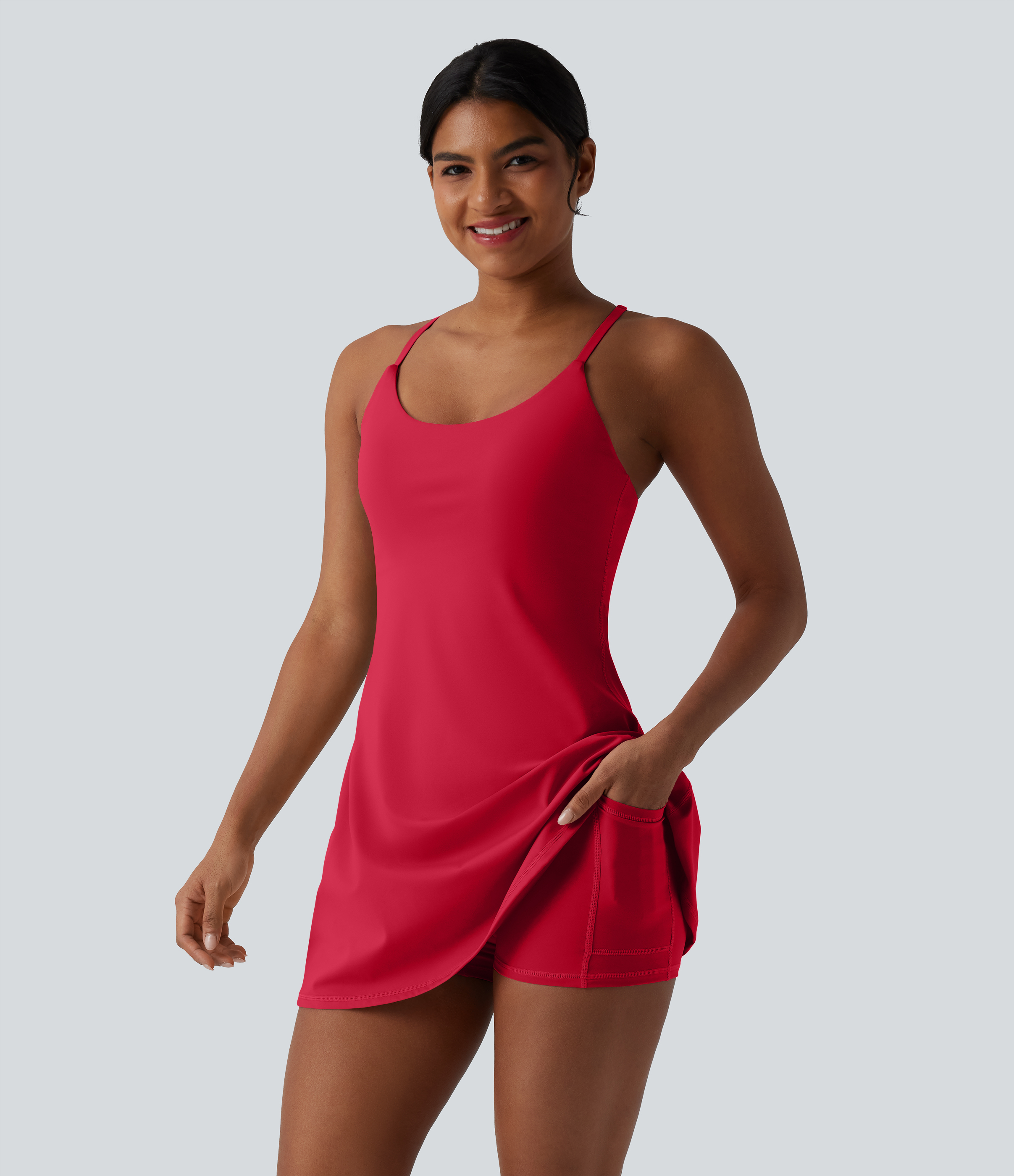Softlyzero™ Plush Tummy Control Active Dress with Pockets-Easy Peezy Edition Workout Dress - Mars Red
