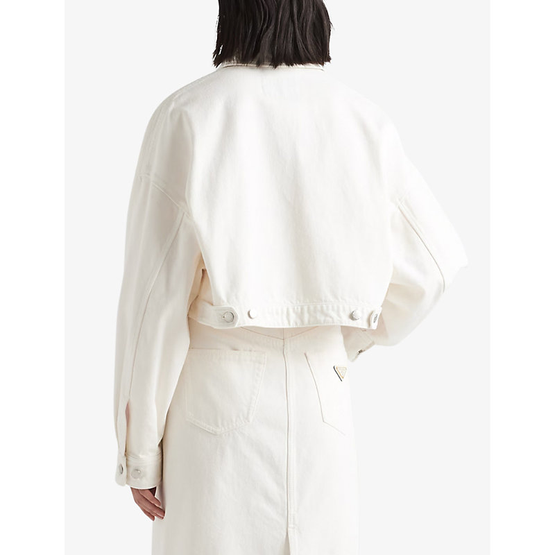Womens White Brand-plaque Cropped Denim Jacket