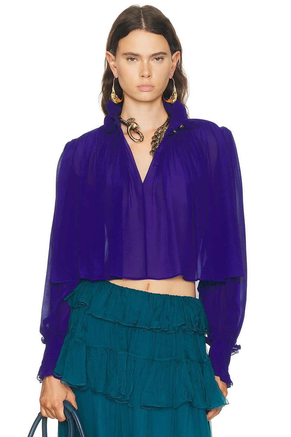 Chloe Silk Long Sleeve Top in Royal Blue