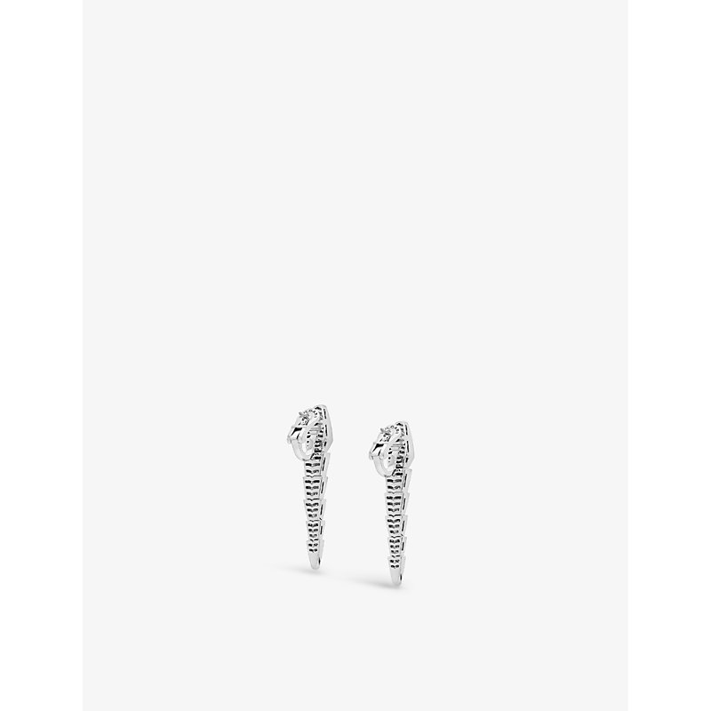 Womens White Gold Serpenti 18kt White-gold Earrings With Full Pavé Diamonds 
