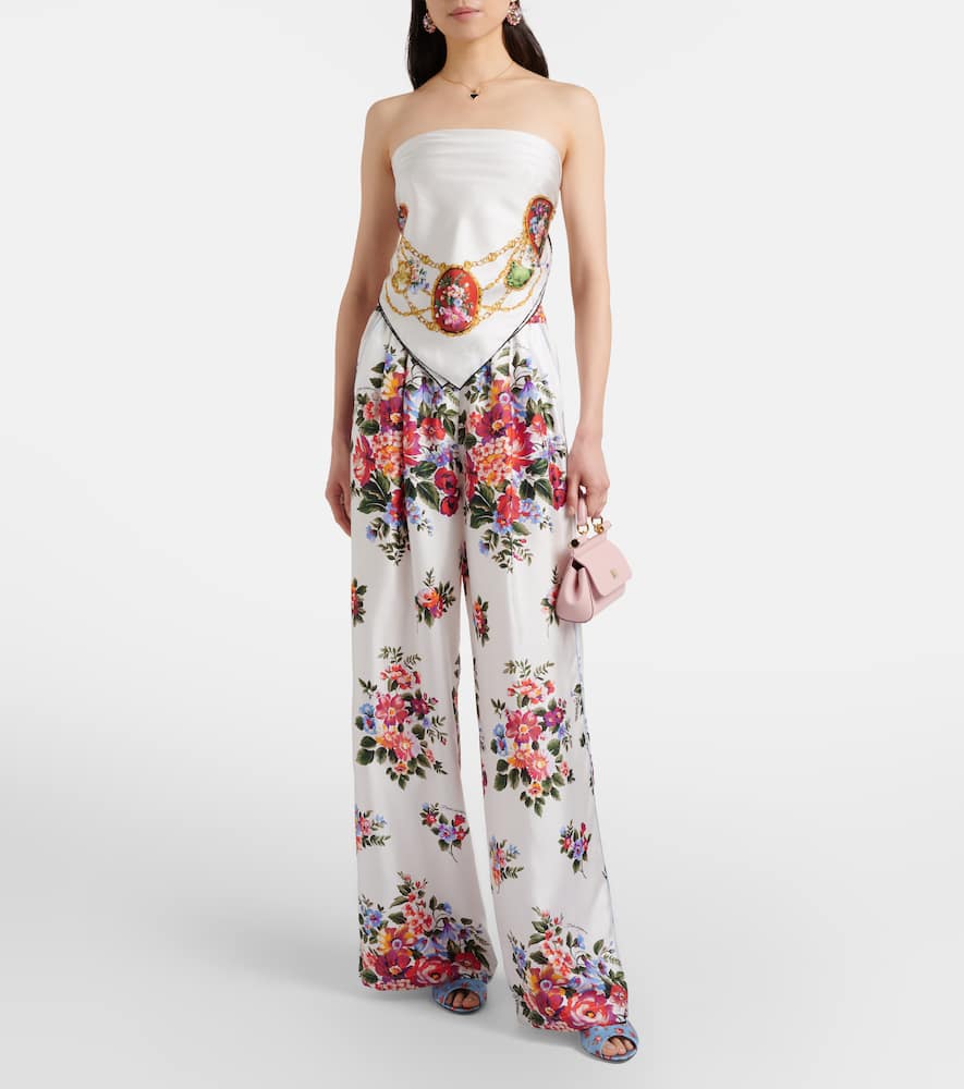 Floral silk wide-leg pants