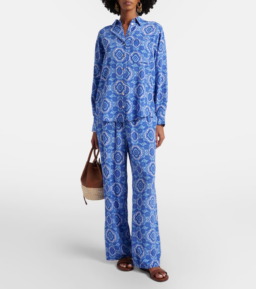 Mykonos printed silk wide-leg pants