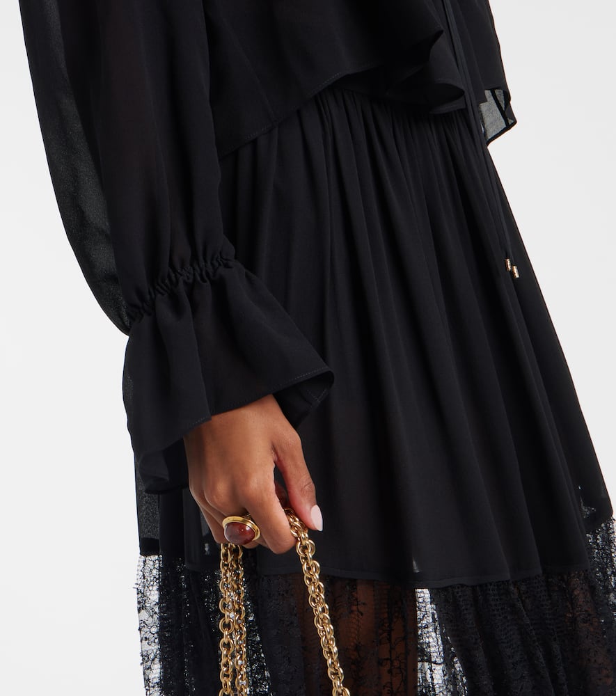 Chloé Gathered lace-trimmed silk georgette blouse