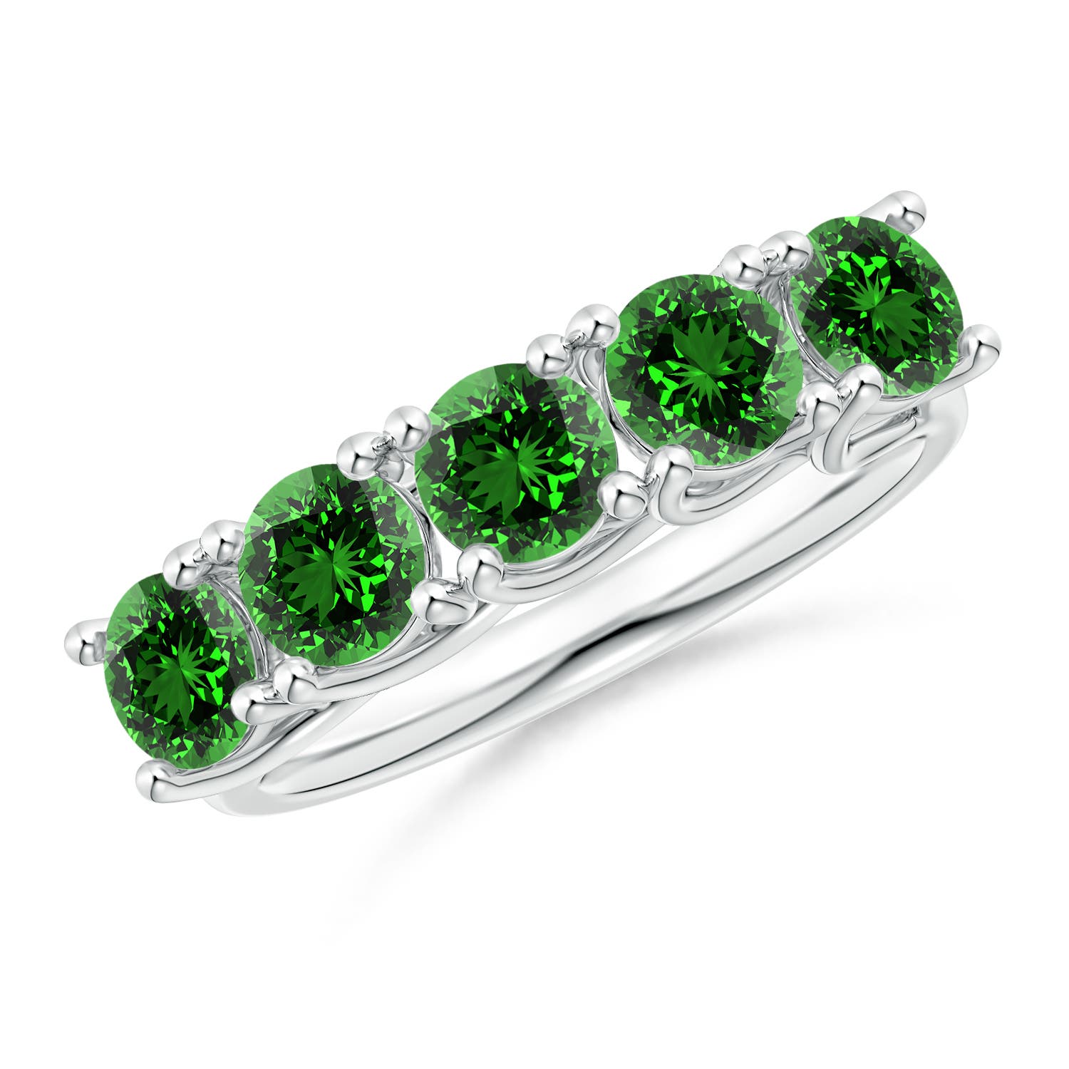 Angara 1.75 Carats Lab-Grown Half Eternity Five Stone Emerald Wedding Band in Platinum