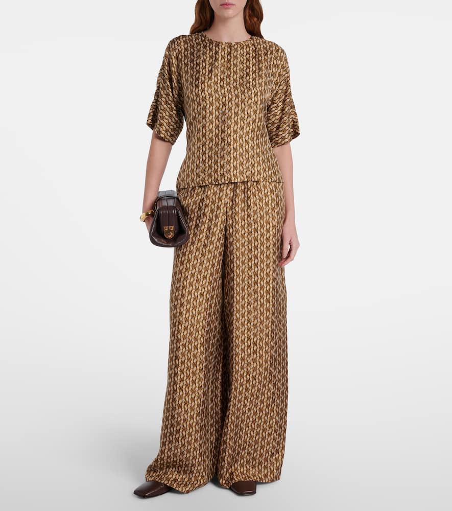 Clarino printed silk twill palazzo pants