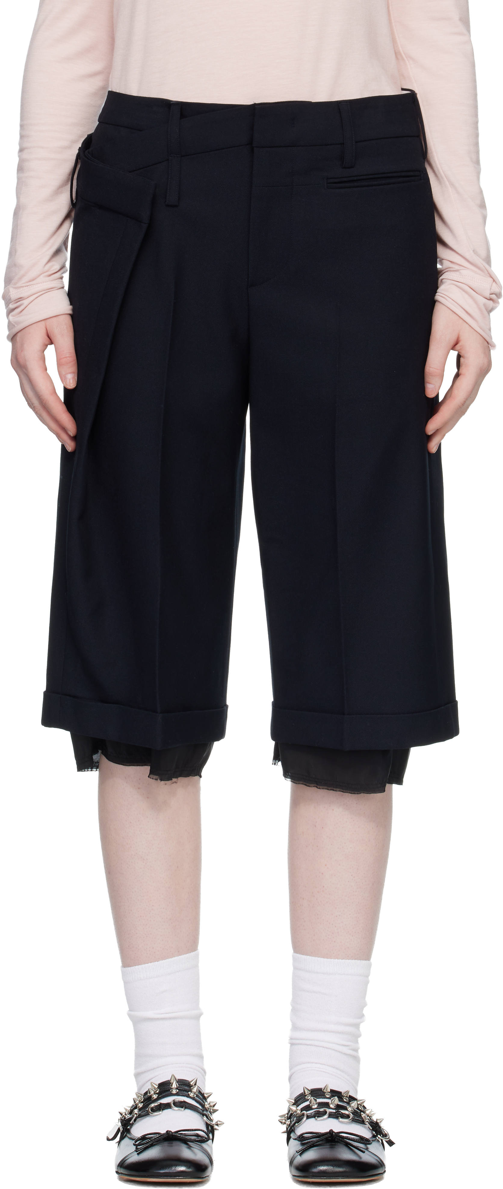 Black Wrap Over Bermuda Shorts