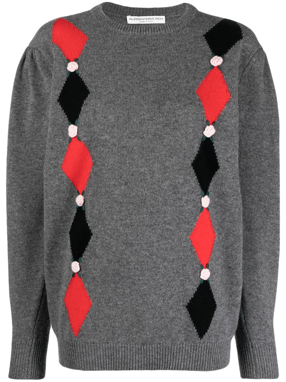 Intarsia-patterned wool jumper - Grey
