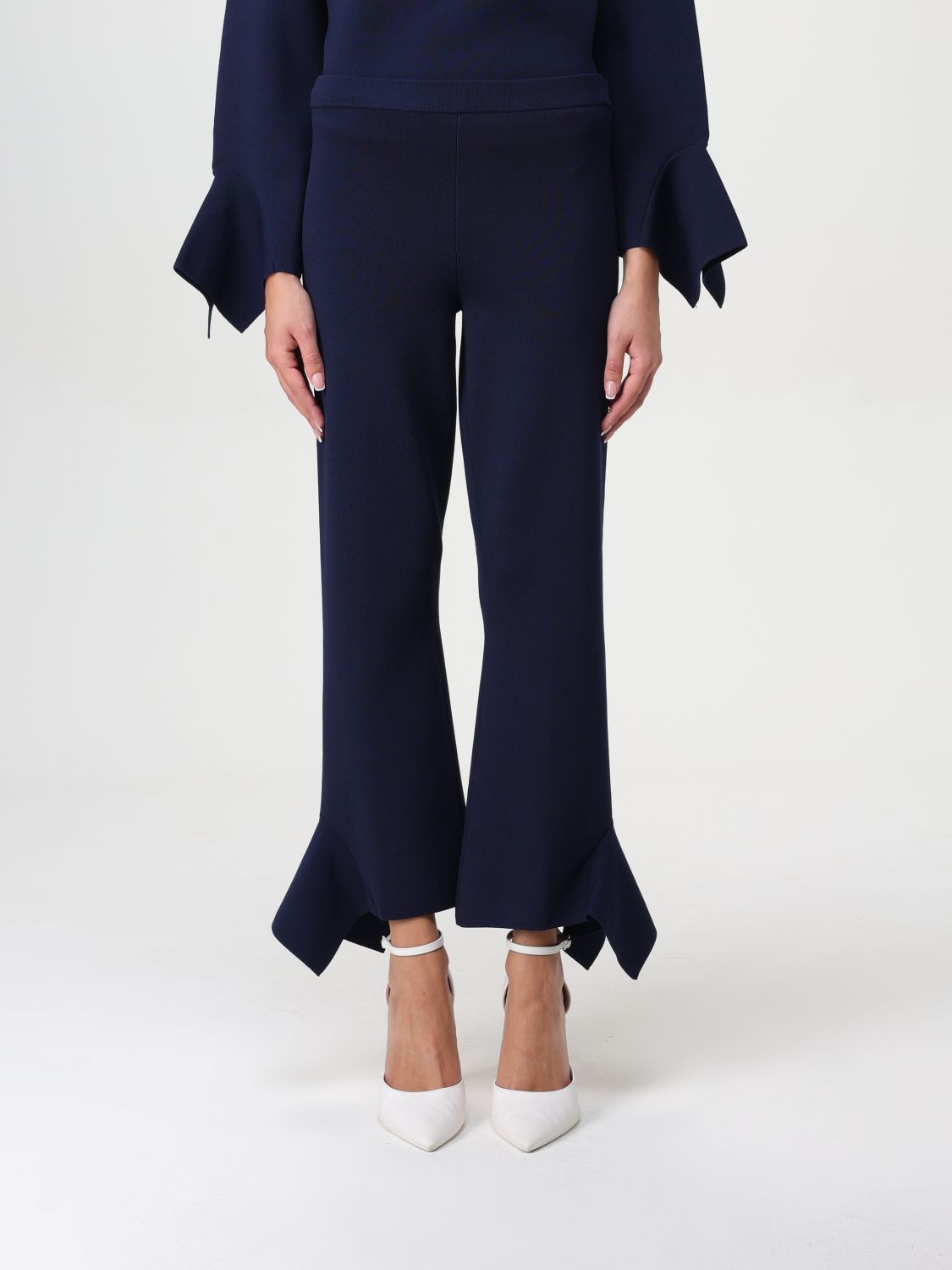 Ruffle-detail trousers - Blue
