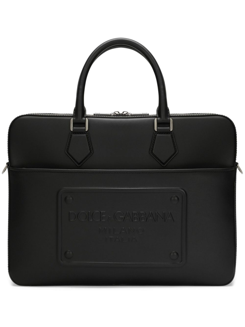 Logo-embossed leather laptop bag - Black