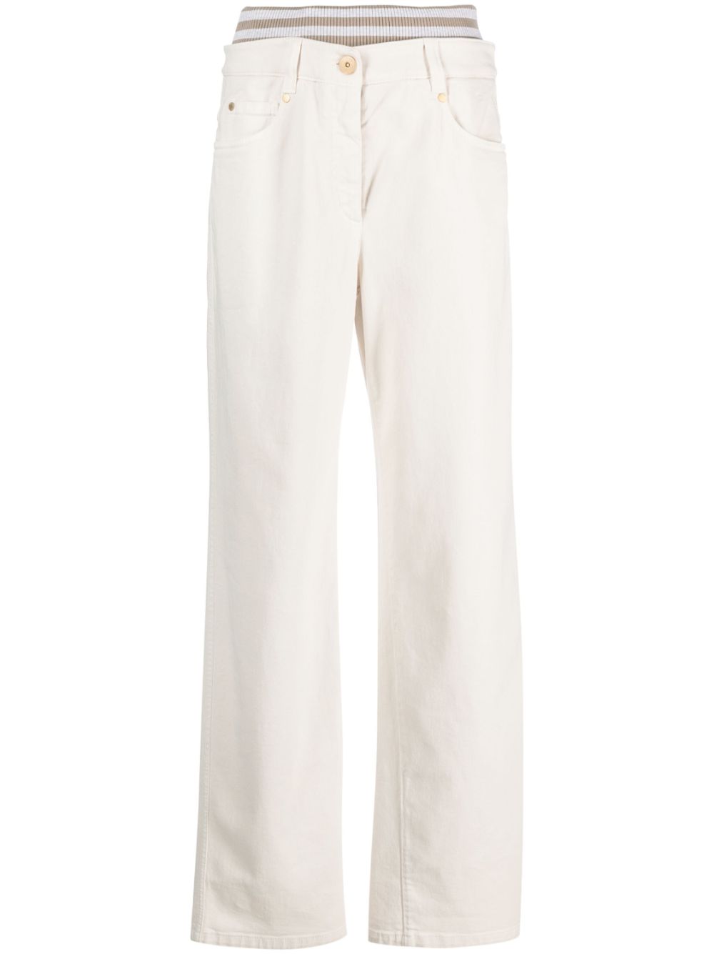 Striped-waistband wide-leg jeans - Neutrals