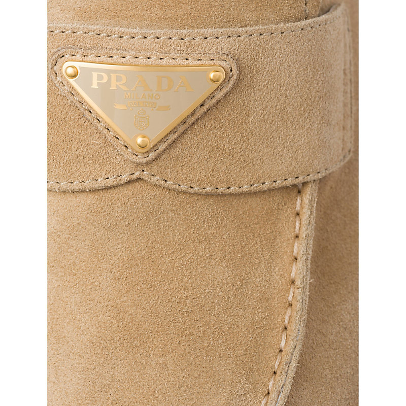 Womens Neutral Brand-plaque Suede Mules