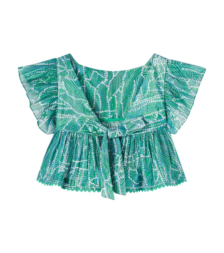 Cycas printed ruffled cotton-blend top