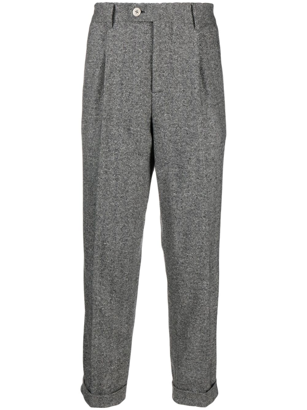 Herringbone-pattern tailored trousers - Grey