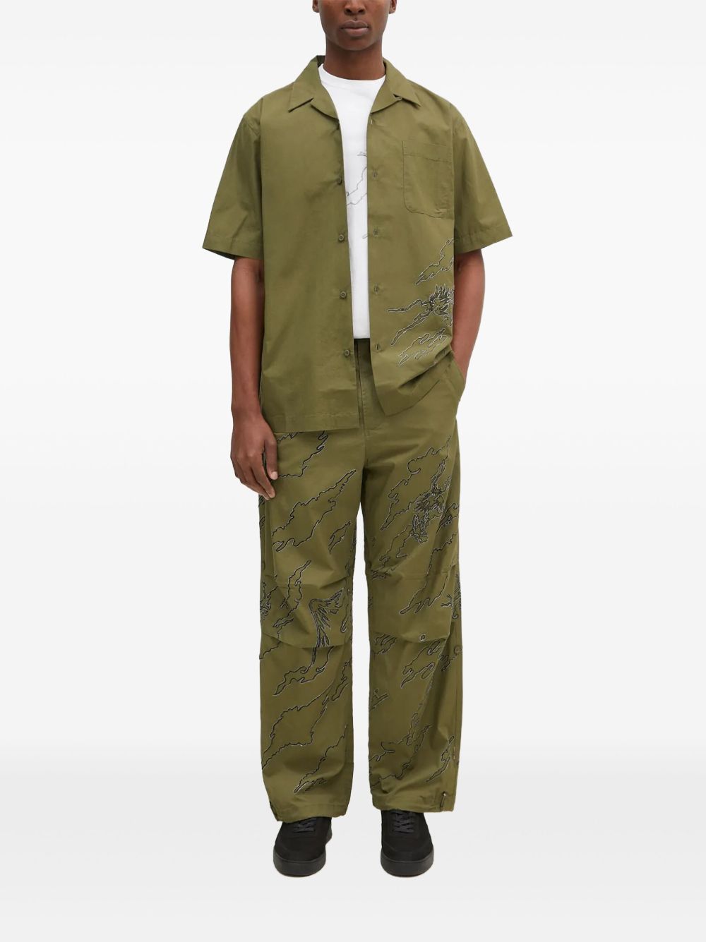 Bonsai embroidered landscape trousers - Green