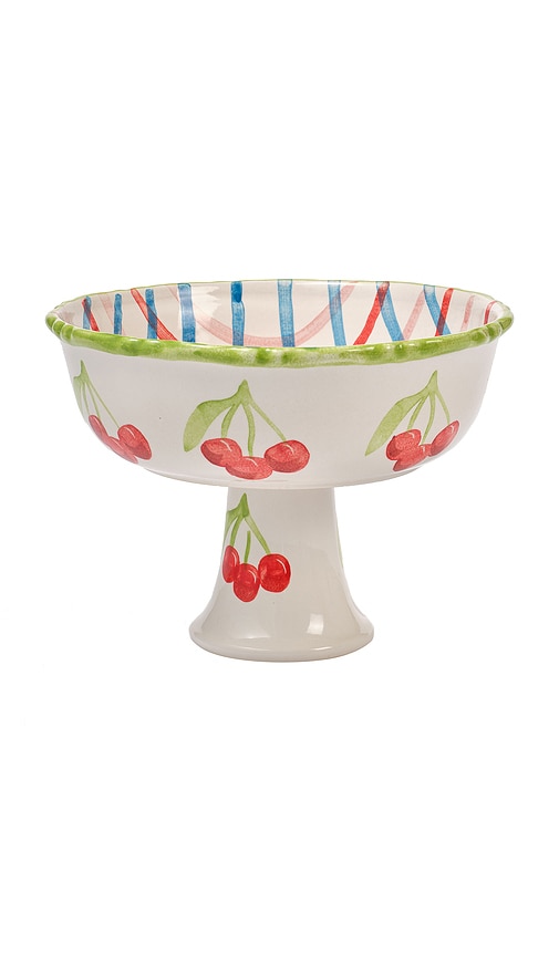 Damson Madder SCHÜSSEL HAND PAINTED FRILLY PEDESTAL BOWL in White