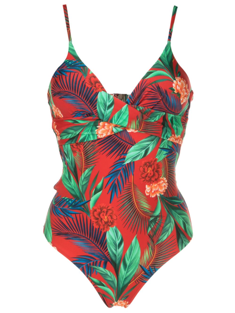 Bianca botanical-print swimsuit - Red
