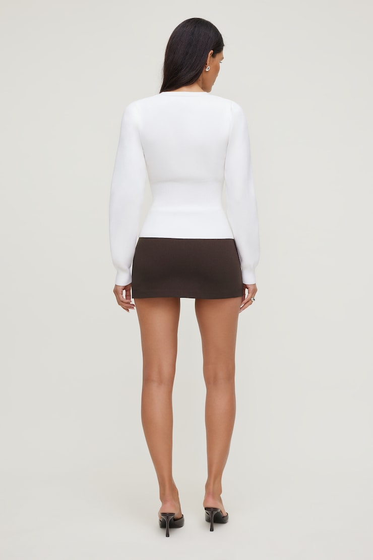 Cinched Waist Cardigan - White - Women Clothing