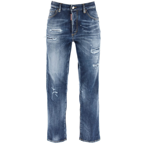 Distressed high-waisted jeans - Blue