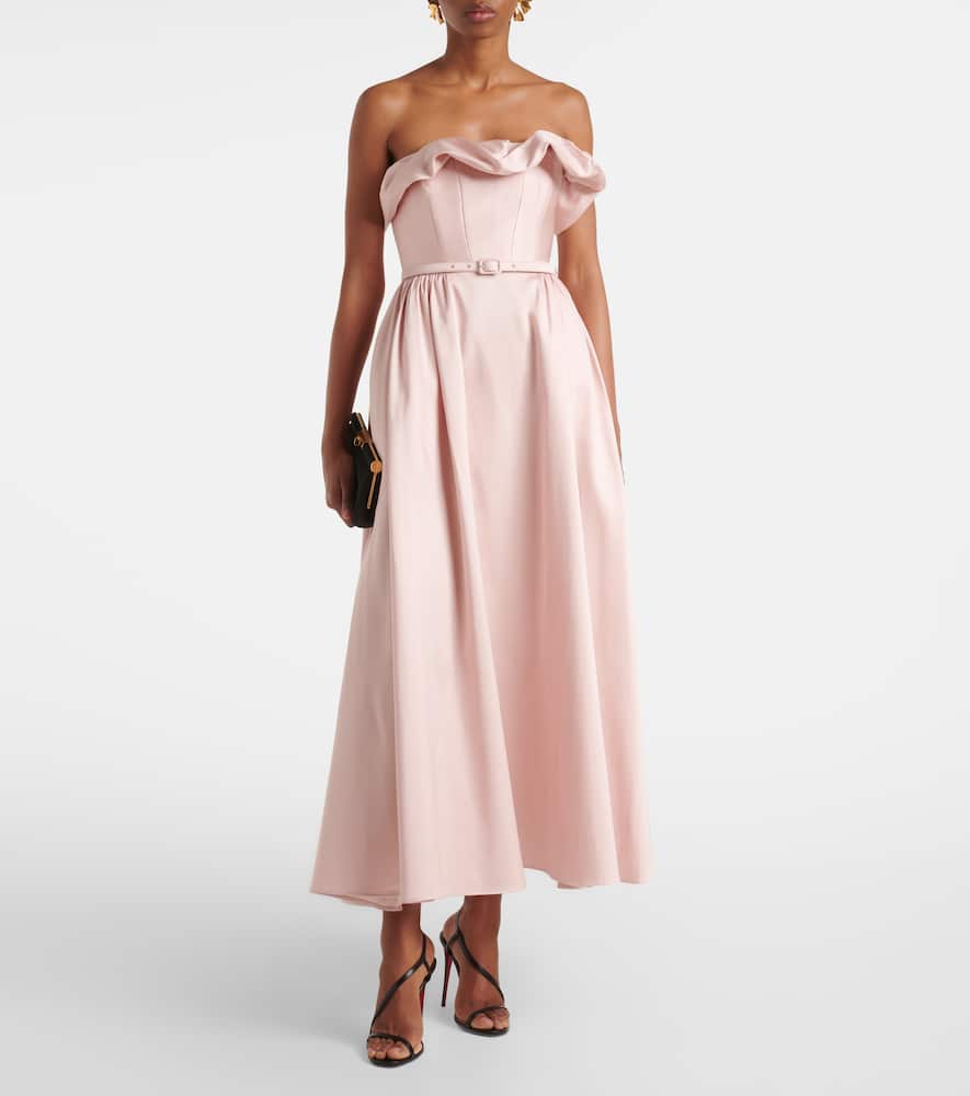Strapless ruffled midi dress