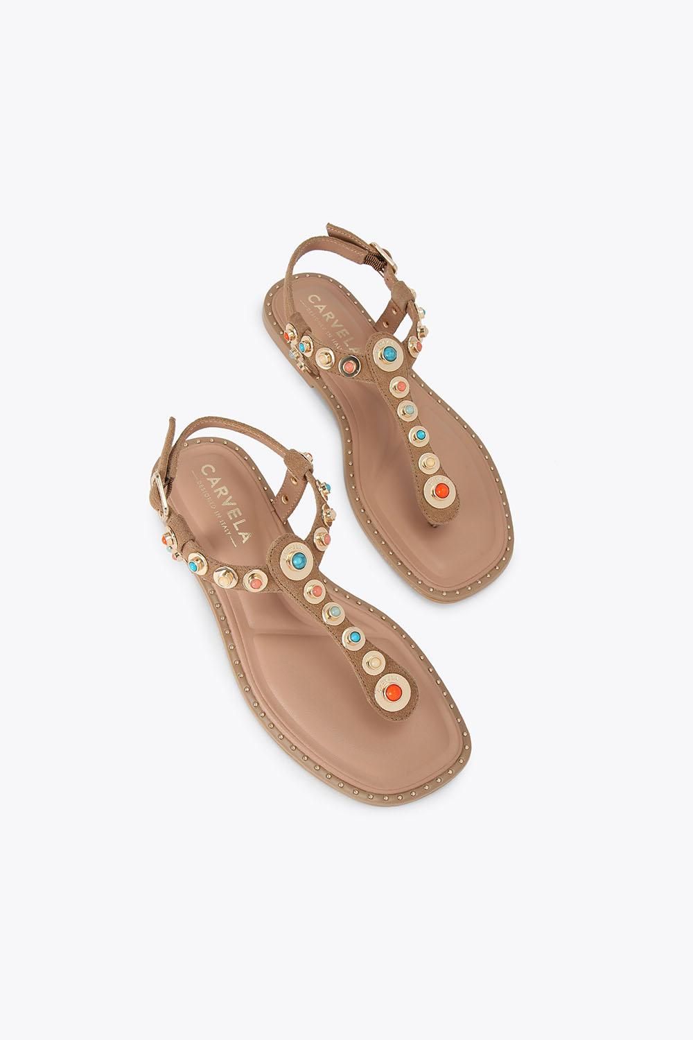 Carvela Women's 'Amalfi T Bar Flat Sandal' Suede Sandals in Came