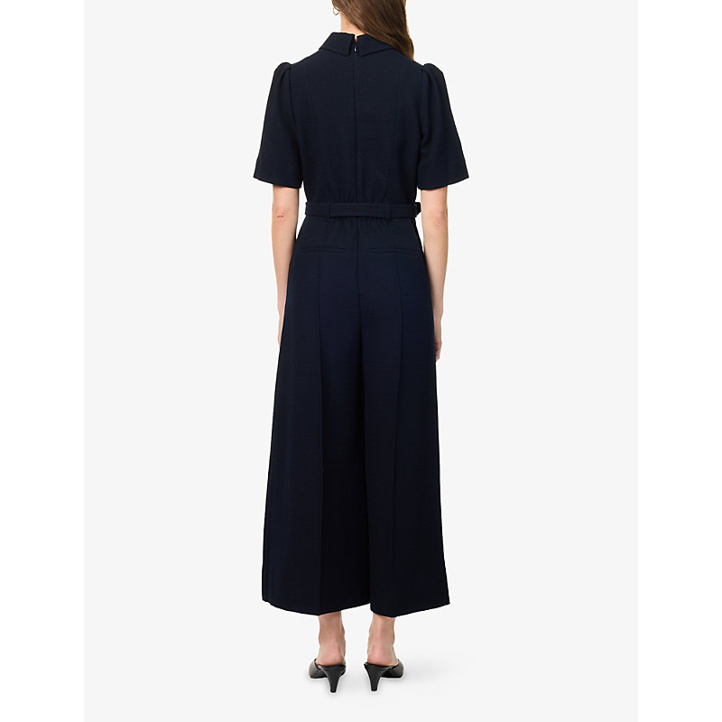Womens Wide-Leg Textured Woven Jumpsuit