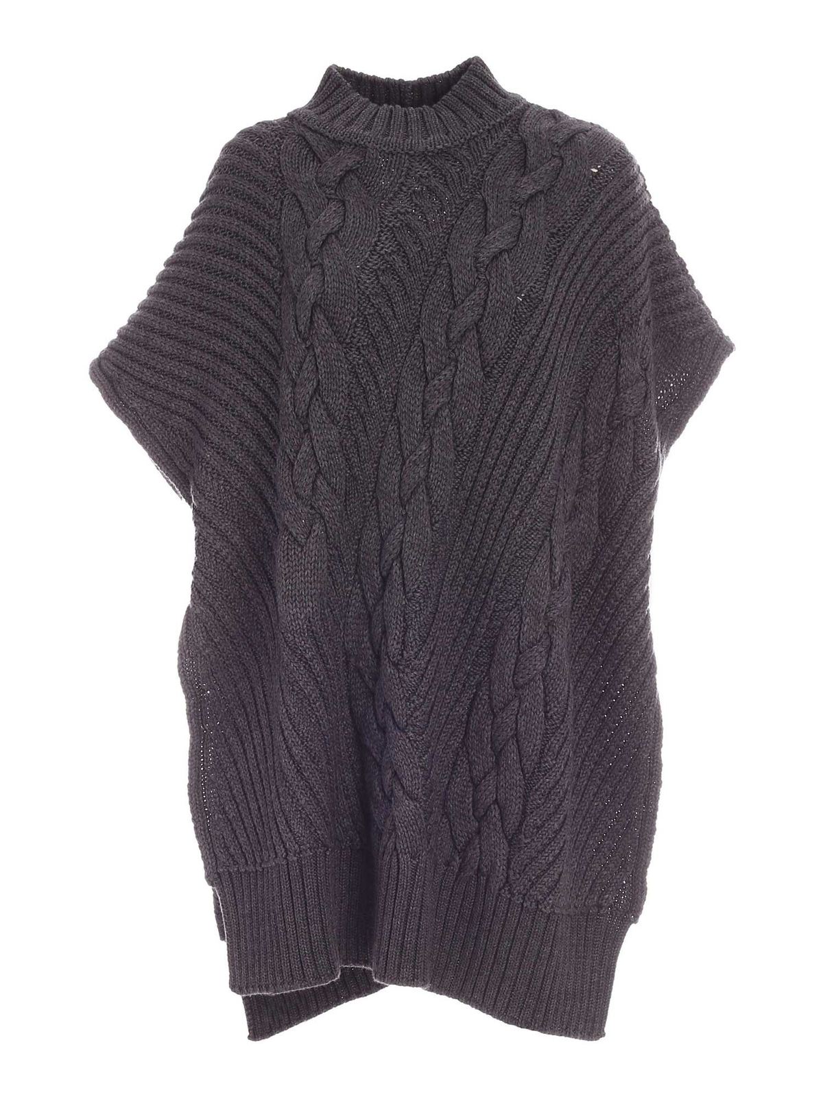 High neck poncho in grey