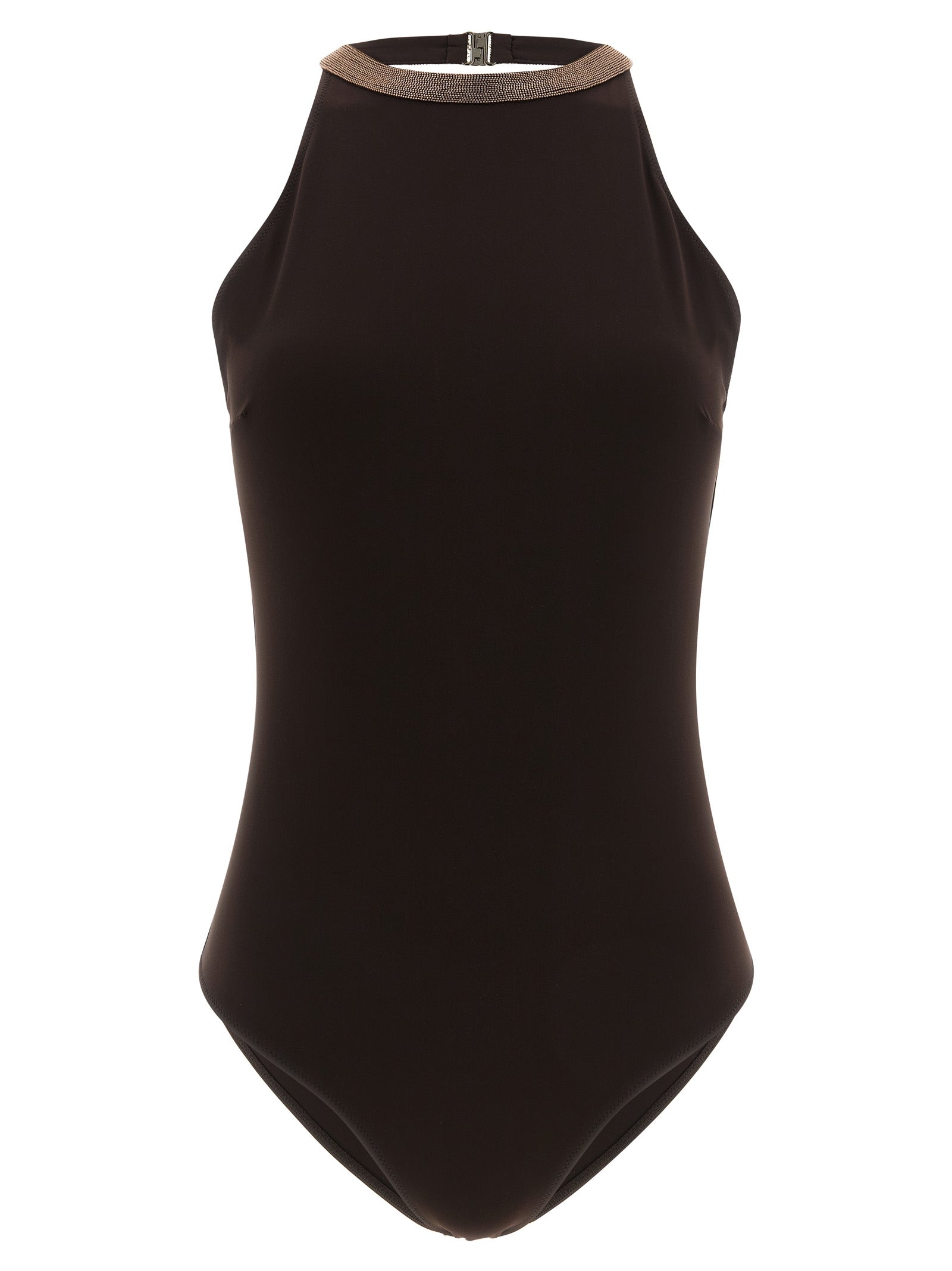 Precious Collar One-Piece Swimsuit — Brown
