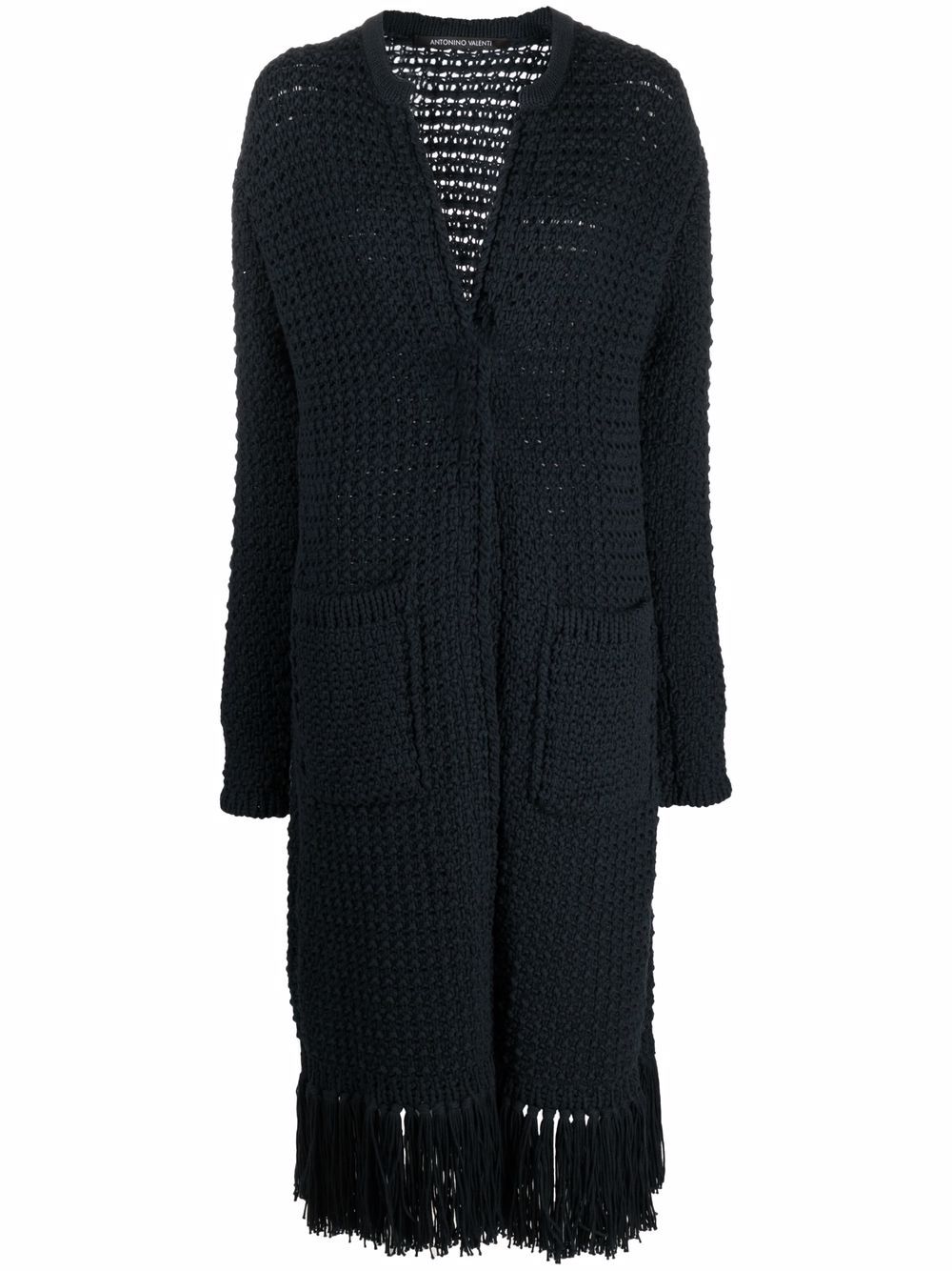 Chunky-knit frayed-edge cardi-coat - Blue