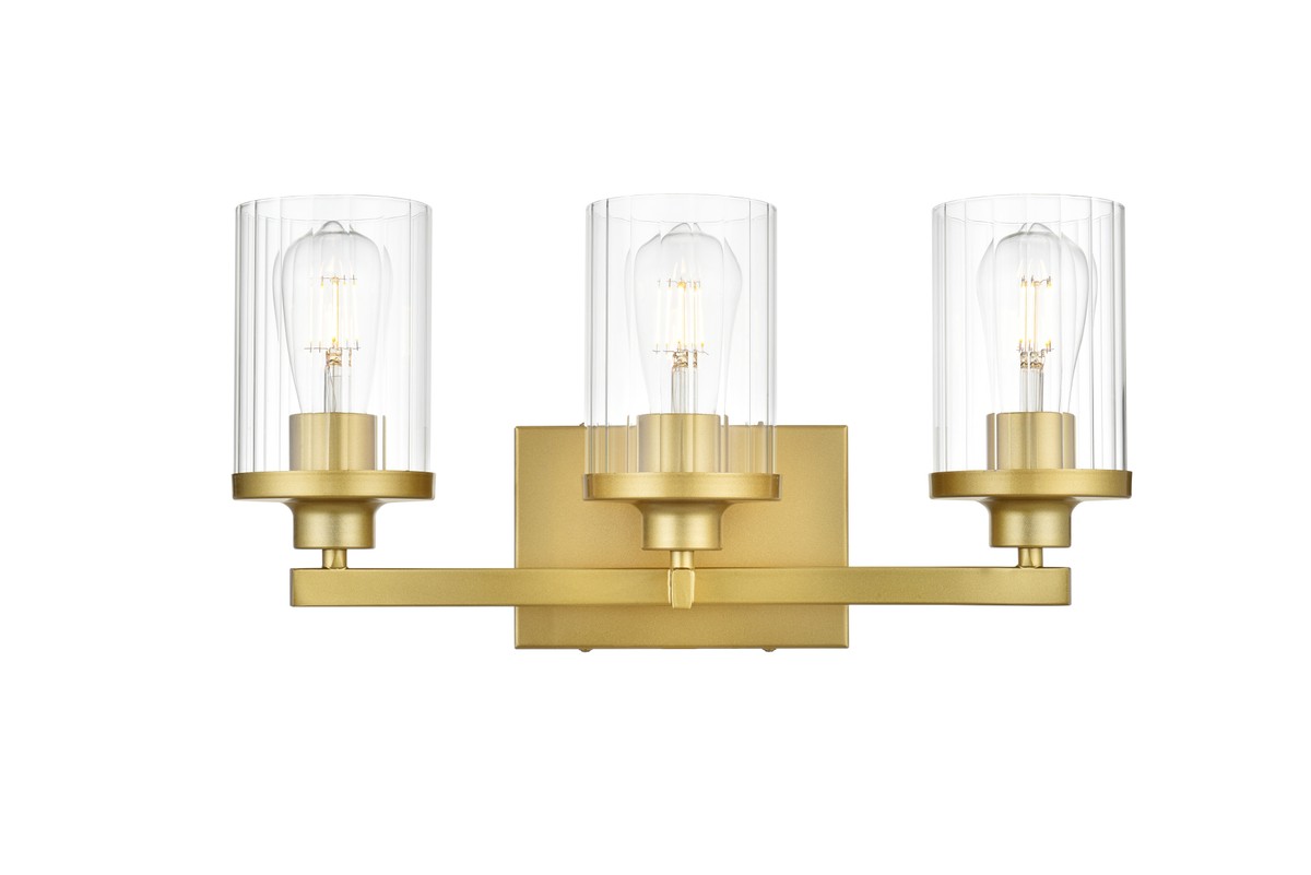 Brass and Clear Three Light Bath Sconce from the Saanvi Collection