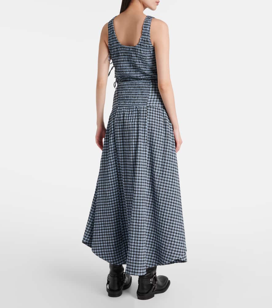 Gingham high-rise cotton-blend maxi skirt