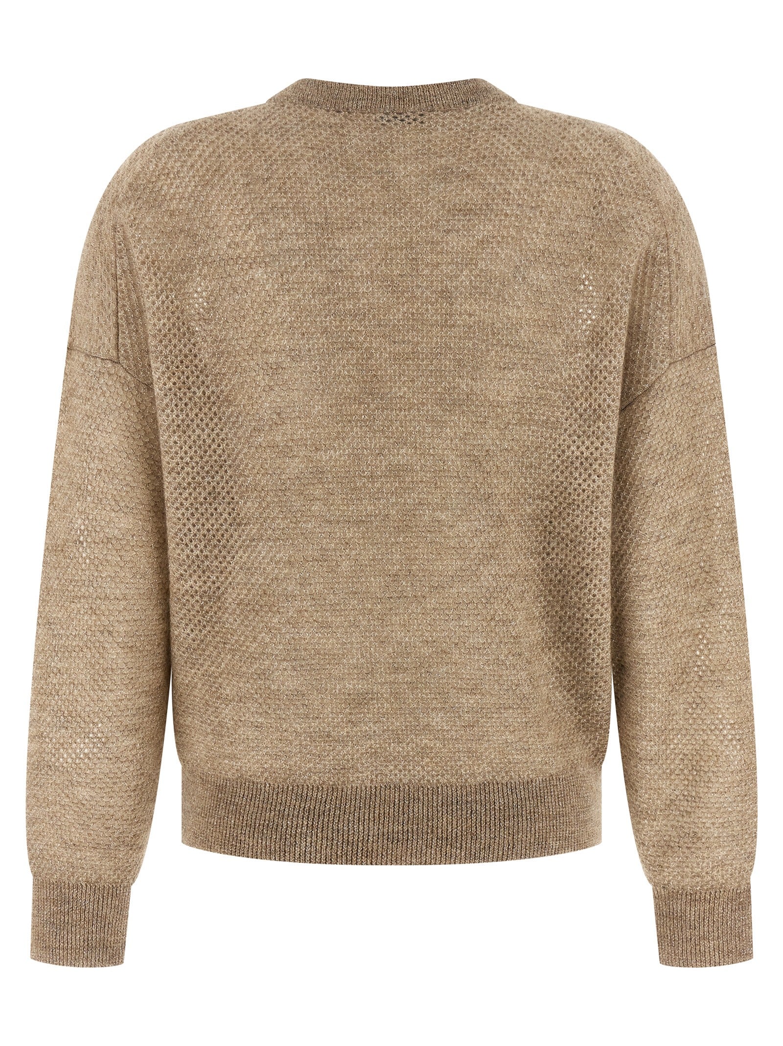 Mohair-Wool Blend with Lamé Cardigan — Beige