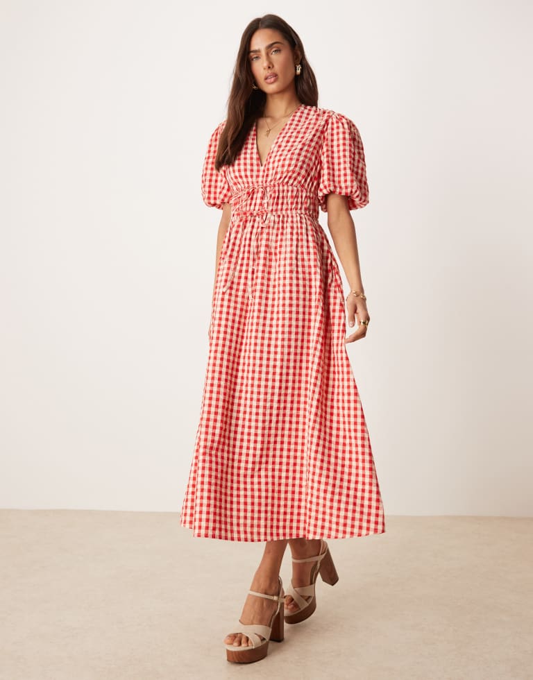 Nobody's Child Womens Scottie v-neck midi dress in red gingha