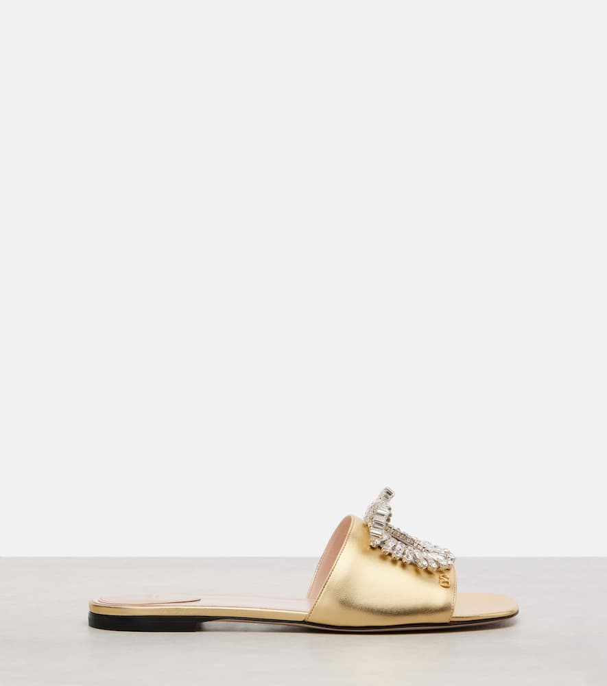Adamantine embellished leather slides