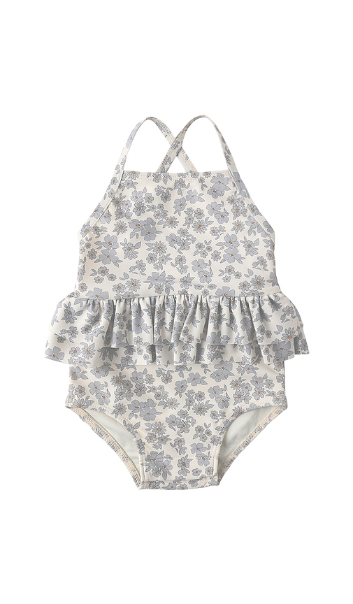 QUINCY MAE Ruffled One Piece Swimsuit in Blue Floral. 12-18M also